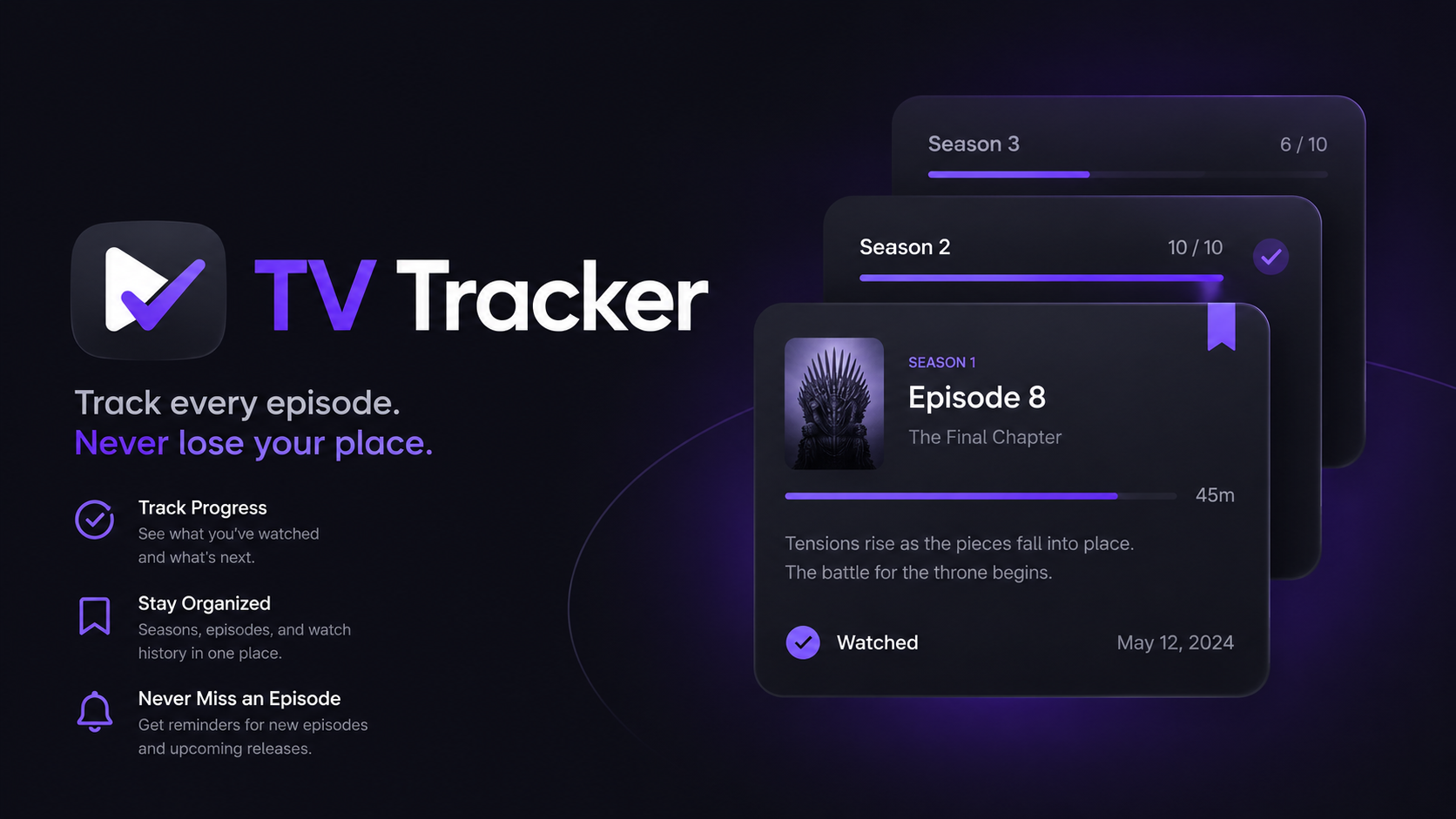 TV Tracker episode progress dashboard preview